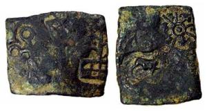 Eran, Punch-marked type, Copper (4), 3rd century BC, four-symbol type with river with fish