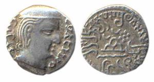 Western Kshatrapas, Prithvisena, 3rd century AD, Silver, Saka year 144 (AD 222), as Kshatr