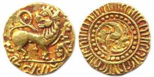 Kadambas of Hangal, Toyimadeva (AD 1048-1078), Gold, Pagoda, Lion type, a lion standing le