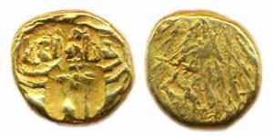 Telugu Chodas of Nellore, Bhujabala3/8, Gold, Pagoda, 13th century, punch-marked type with
