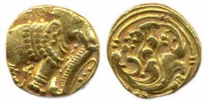 Gangas, 11th century, Gold, Elephant Pagoda, a beautiful elephant standing to right on obv