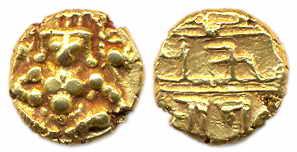 Nayakas of Chitradurga, Fold, Pagoda, Laddu-Gopala type. About Extremely Fine on obv, usua