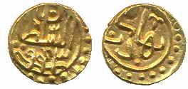 Bahadur Shah, Gold, 1/16 Tanka (3/8), 1.1 g, bahadur shah on obv; as-sultan sanah and date