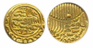 Hussain Shah (AD 1458-1479), Gold, Tanka, fi zaman type, Tughra on rev (Rajgor# 2740; G&G#