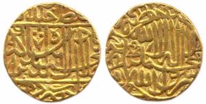 Akbar (AD 1556-1605), Gold, Mohur, round, Hazrat Dehli Mint, AH 976, Kalima type. About Ve