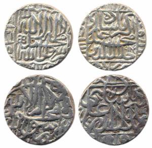 Akbar, Silver (2), Rupee, Dehli Mint, and Qila Alwar Mint, Kalima type. Fine to Very Fine,