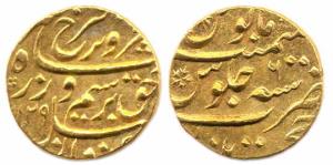Farrukhsiyar, Gold, Mohur, Khujista Bunyad Mint, AH 1129/6. Uncleaned, About Extremely Fin