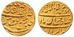 Muhammad Shah, Gold, Mohur, Shahjahanabad Mint, AH 1152/22, sahib-i-Qiran type. Probably a