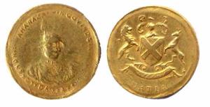 Govind Singh (AD 1907-1948), Gold, Portrait Nazarana ½ Mohur, 4.2 g, usual half bust of th