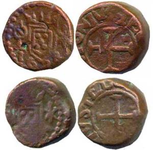 Goa, Copper (2), Tokens, crowned arms between symbols and date on obv; cross in inner circ