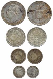 Colonial Issues, Silver (4), Luiz I, Set of 4: Rupia, 1/2, ¼ and 1/8 Rupia, 1881. Uncleane