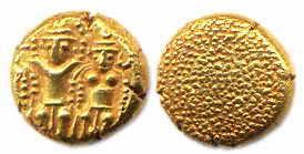Madras Presidency, Gold, 3-Svami Pagoda, Tirupati Balaji with his two consorts standing on
