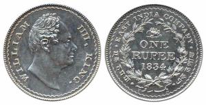 East India Company, William IV, Calcutta Mint Pattern Rupee, 1834. Obverse: comma after th