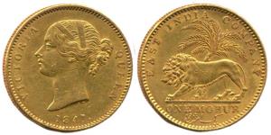 Colonial Issues, Queen Victoria, Gold, Khajur Mohur, 1841 with Dot after date, Divided Leg