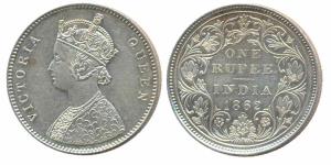 Dot Rupee of Queen Victoria, Silver, Rupee, 1862, 0 Dots on top and 11 Dots Below type, th
