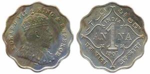 Edward VII, Nickel, 1 Anna Proof, 1907. With original luster, Proof, Very Rare.