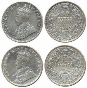 George V, Silver (2), Rupee, Pig Rupee of 1911, and 1921. Very Fine+, Scarce. (2)