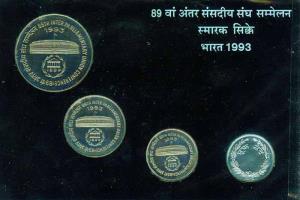 Commemorative Set of 89th Inter Parliamentary Union Conference, 1993, Set of 3 Coins: Rs. 