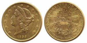 USA, Gold, $ 20, 33.4 g, 1893. About Extremely Fine, Scarce