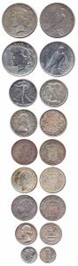Assorted lot of coins (9), USA, 1 Dollar, 1922, 1925, ½ Dollar, 1942; ¼ Dollar, 1961; 1 Di