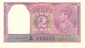 Rupees 2, George VI, 1943, signed C. D. Deshmukh, (Jhun #2.2), (KM #17b), top margin shift