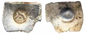 Punch-marked Coins, Shakya Janapada, Silver, Scyphate, deep impression with a patch of sil