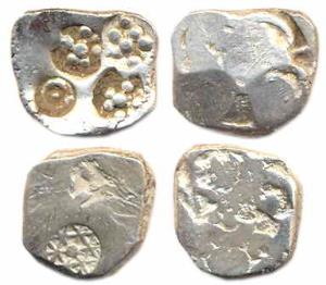 Punch-marked Coins, Panchala Janapada, Silver ½ Karshapana, geometrical mark with large co