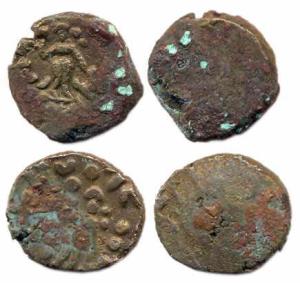 Mathura, Brahmamitra (c. 1st Century BC), Copper 1/2-Karshapana (2), Lakshmi standing with