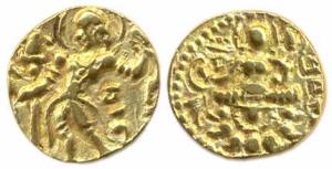 Guptas, Chandragupta II (AD 380-414), Gold, Dinar, Archer type, Chandra in Brahmi below le
