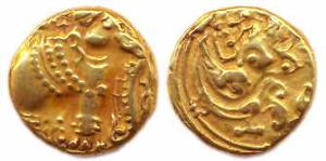Gangas, Gold, Elephant Pagoda, an elephant to right on obv; an ornamental scroll on rev. F