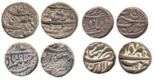 Jahangir, Silver (4), Rupee, Qandhar, Surat, Tatta and Zafarnagar3/8 Mints. Fine+ to About