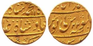 Muhammad Shah, Gold, Mohur, Muhammadabad Banaras Mint, AH 115x/22. Very Fine.
