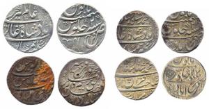 Silver Rupees (4) in the name of Farrukhsiyar, 1129/5 (KM 377.25), Muhammad Shah, 115X/27 
