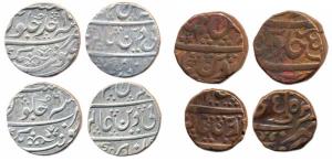 Balwantnagar, Silver Rupees (2) in the name of Shah Alam II, year Ahad, 6 (T4) ; 8; 9), 2 