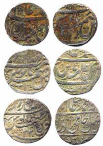 Mahinderpur, Silver Rupees (3) in the name of shah Alam II, Year 24, with umbrella on obv 