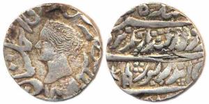 Silver Rupee, portrait of Queen Victoria, Brijendrapur, VS 1910 /1858 AD (KM 157). About V