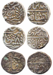 Silver Rupees (3) in the name of Muhammad Shah, Gwalior mint, 1134/4, (KM), Rupee in the n