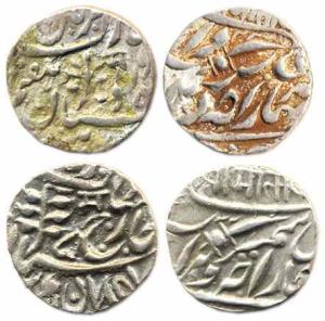 Silver ¼ Rupees (2) 2.9 & 2.8 g, in the name of George V and Sumer Singh, Nagari letter 'M