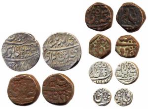 Broad flan Rupee in the name of Muhammad Akbar II, 127X/30 (KM C42), 1/2-Rupee & 1/4-Rupee