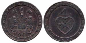 Madras Presidency, Copper, 1/96 Rupee, 1797. About Extremely Fine with luster, Rare.
