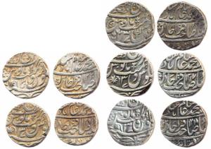 Bareli, Silver Rupees (5) in the name of Shah Alam II , AH 1214/37, 1217/37(2), 1218/37, 1