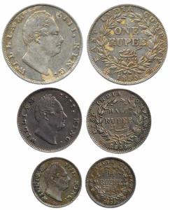William IV, Rupee, 1/2, ¼ Rupee, 1835. Good Very Fine. (3)