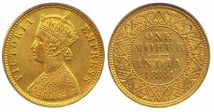 Queen Victoria, Gold, Mohur, 1884 (Pr #20). In ANACS slab, Graded as About Uncirculated 58