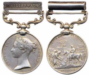 Punjab 1848-49, single clasp, Chilianwala (1455 C-Sgt Thomas Trickett, 29th Foot). About V