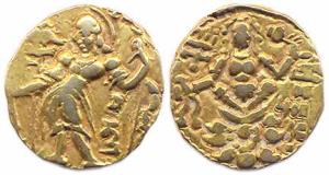 Gupta, Chandra Gupta II, (c. 380-414), Gold Dinar, Archer Type, Chandra in Brahmi below ar