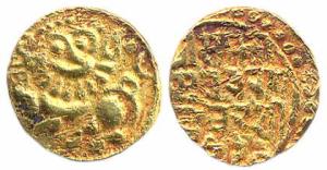Kadambas of Goa, Ramchandradeva, Gold Pagoda, lion to left on obv, Nagari legend with corr