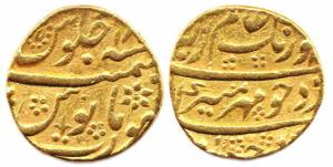 Aurangzeb, Gold Mohur, Surat Mint, RY 18, (KM #315.44),