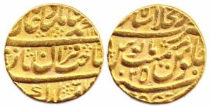 Muhamad Shah, Gold Mohur, Shahjahanabad Mint, AH 11XX/ 25, (KM #438.22),