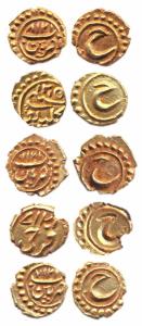 Tipu Sultan (1787-1799 AD, 1215-1227AM), Gold Fanams, Farukhi Mint 1217 AM, (KM #358), Pat