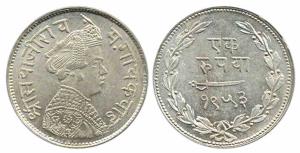 Sayaji Rao III (1932-1995 VS, 1875-1938 AD), Silver Rupee, 1953 VS, (KM #Y36a), Extremely 